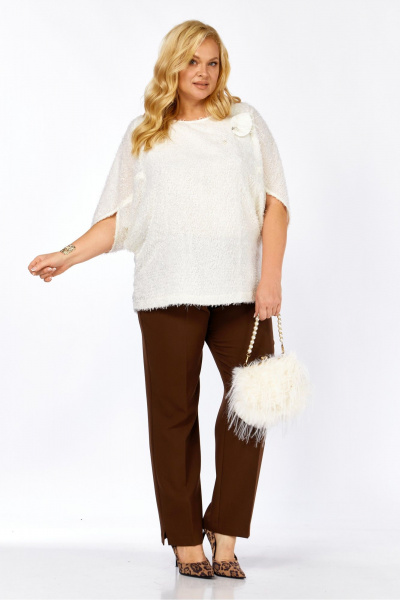 Блуза, брюки Элль-стиль 2423 молоко_корица - фото 14