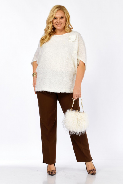 Блуза, брюки Элль-стиль 2423 молоко_корица - фото 12