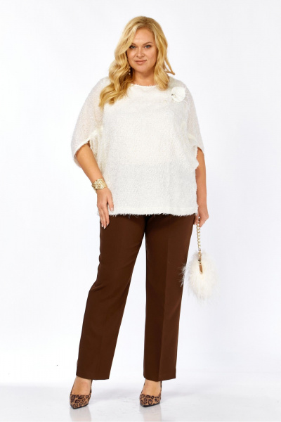 Блуза, брюки Элль-стиль 2423 молоко_корица - фото 1
