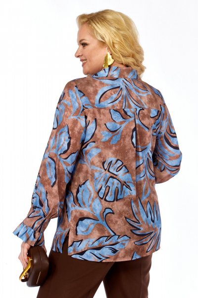 Блуза Элль-стиль 2398/2а коричневый_голубой_принт - фото 5