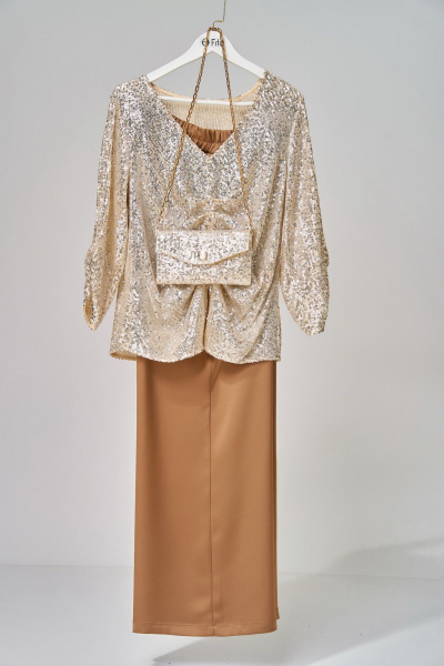 Блуза, брюки, клатч Fita 4152 золотисто-бежевый - фото 3