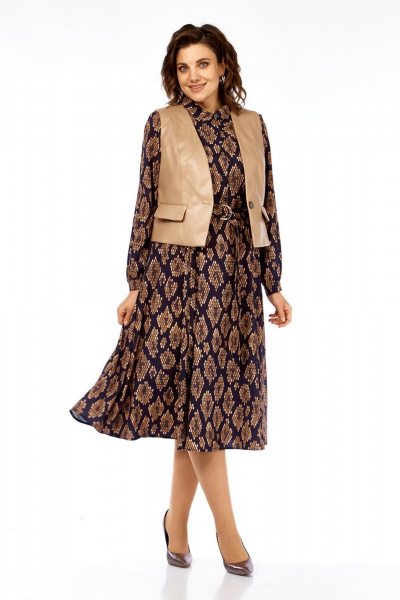 Жилет, платье Милора-стиль 1380/1 черный+капучино_соты - фото 1