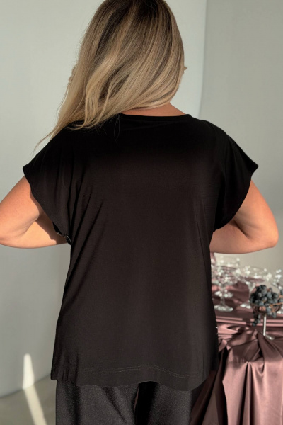 Нарядный черный топ с пайетками и гипюром на эластичной ткани LindaLux 1-194/1 пайетки - фото 2