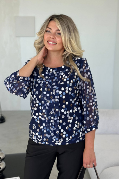 Блуза LindaLux 217 синие_кружки - фото 1
