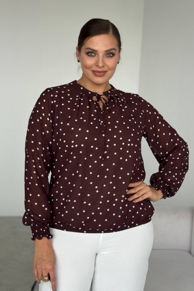Блуза LindaLux 812 горошек_коричневый - фото 1