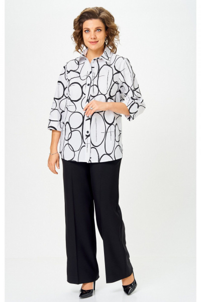 Блуза, брюки БелЭльСтиль 877-3_26_22+601-2_88_22 бело-черный - фото 1