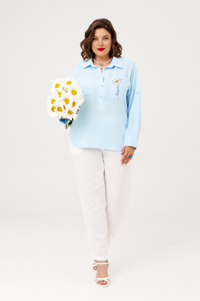 Летний комплект из брюк и блузы из льна и текстиля Almirastyle 377 голубой,белый - фото 1