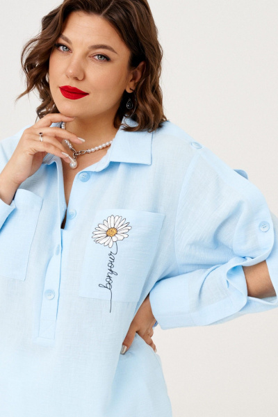 Летний комплект из брюк и блузы из льна и текстиля Almirastyle 377 голубой,белый - фото 4