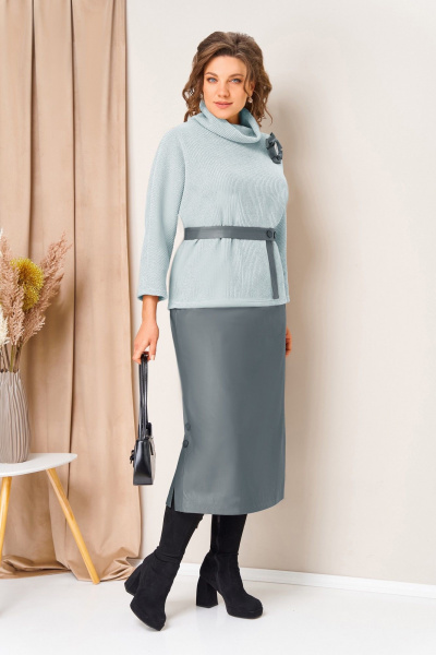 Джемпер, юбка VOLNA 1447 светло-голубой_серый - фото 2