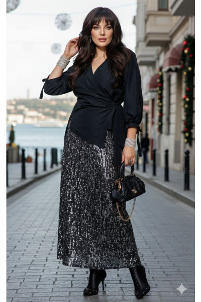Блуза, юбка Vittoria Queen 27313 черно-серебристый - фото 8