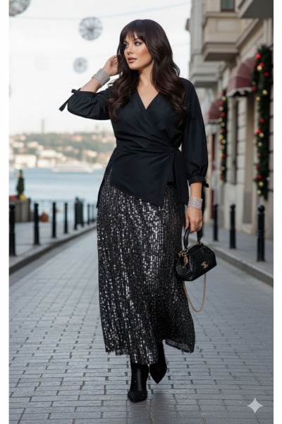 Блуза, юбка Vittoria Queen 27313 черно-серебристый - фото 7