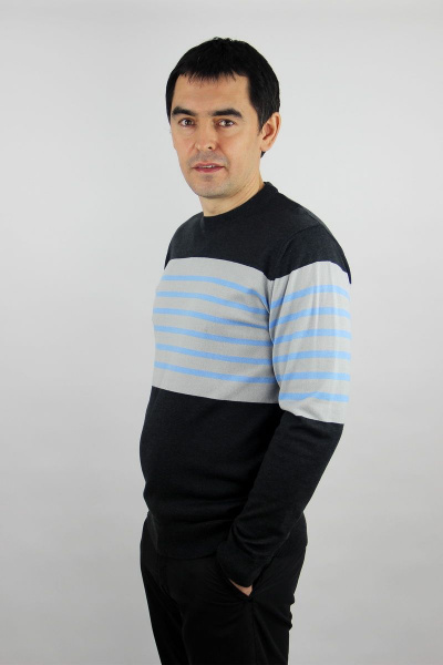 Джемпер мужской хлопковый с длинным рукавом и бейкой-ластик Полесье С5660-20 0С2189-Д43 182,188 серый_меланж - фото 3