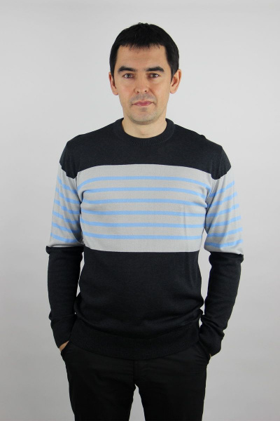 Джемпер мужской хлопковый с длинным рукавом и бейкой-ластик Полесье С5660-20 0С2189-Д43 182,188 серый_меланж - фото 1