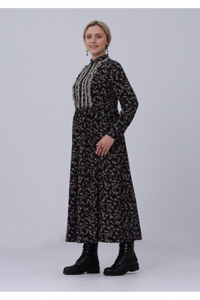 Платье Полинушка 682/1 розочки на черном - фото 2