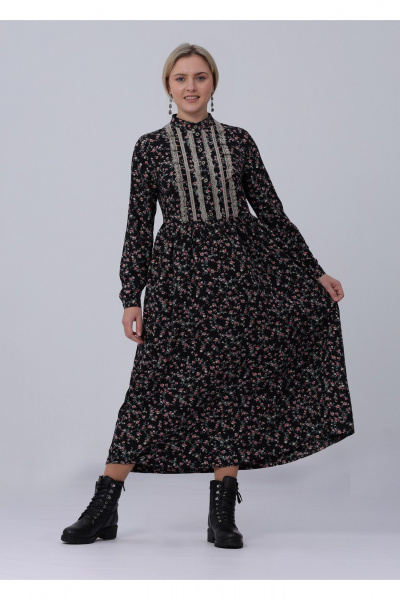 Платье Полинушка 682/1 розочки на черном - фото 1