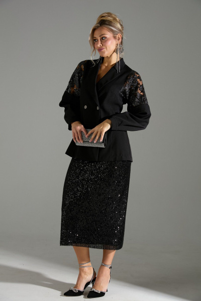 Жакет, юбка LM К72042 черное_кружево - фото 2