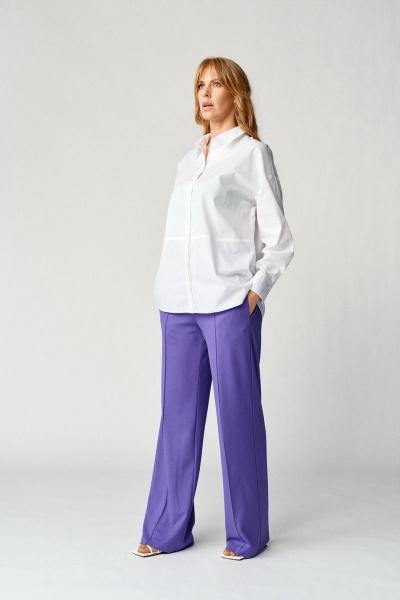 Широкие брюки из трикотажа с высокой талией и стрелками Almirastyle 156 фиолет - фото 2