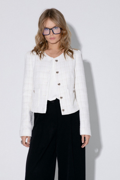 Костюм-двойка жакет и брюки палаццо из фактурной ткани PiRS 5410 молочный+черный - фото 3