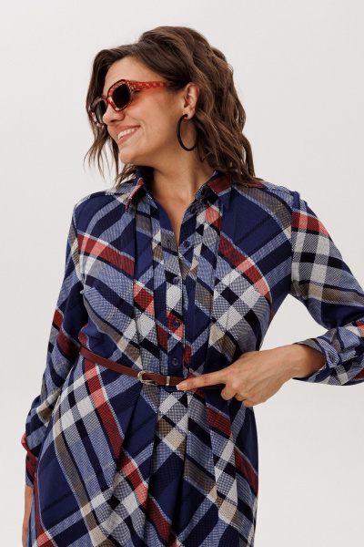 Платье Anelli 1769 кобальтовый_тартан - фото 6