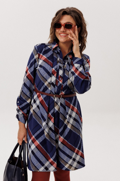 Платье Anelli 1769 кобальтовый_тартан - фото 2