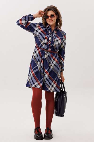 Платье Anelli 1769 кобальтовый_тартан - фото 1