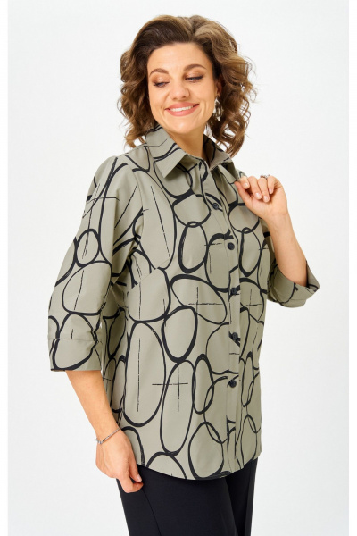 Блуза БелЭльСтиль 877-3 26 22 олива-черный - фото 3