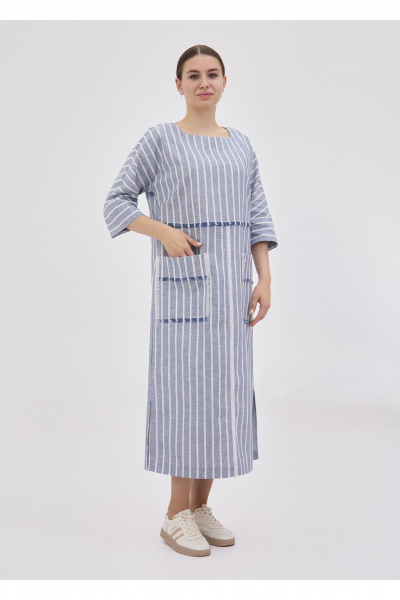 Платье Полинушка 420лх бело-синяя_полоска - фото 1
