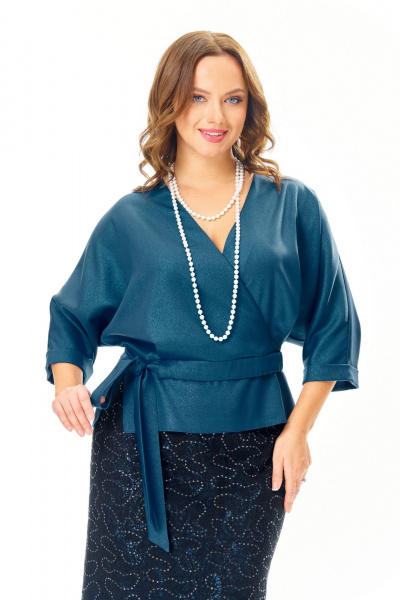 Блуза, юбка T&N 7706 синий-морской-черный - фото 3