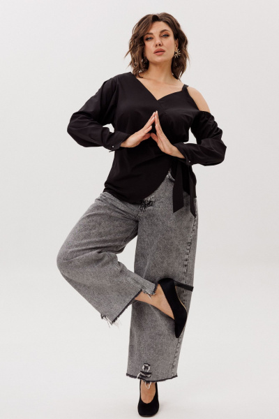 Блуза Anelli 1760 черная_орхидея - фото 2