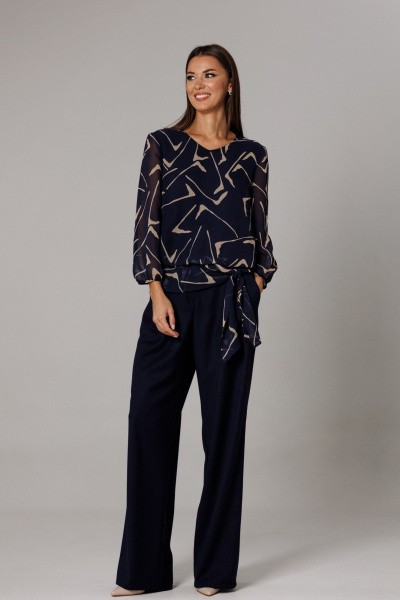 Блуза, брюки Ларс Стиль 1162 сине-бежевый - фото 1