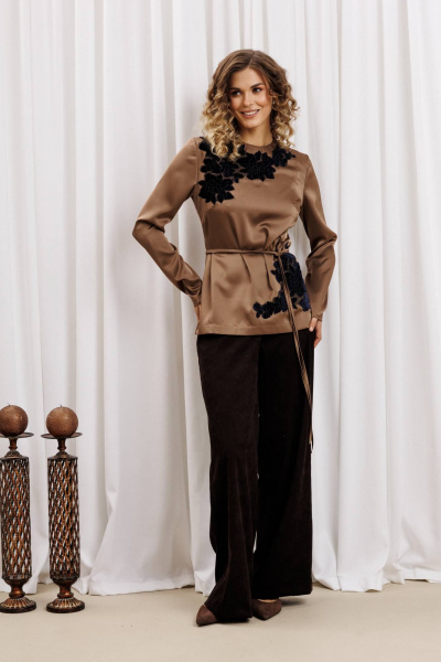 Блуза, брюки Gizart 5434 капучино,шоколадный - фото 2