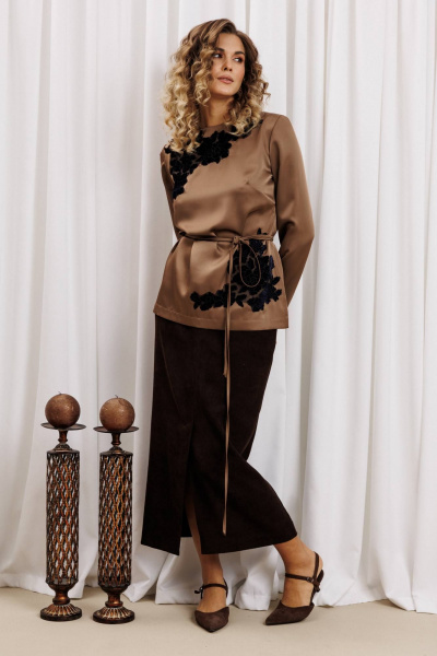 Блуза, юбка Gizart 5435 капучино,шоколадный - фото 2