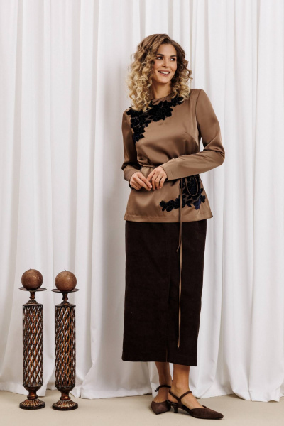 Блуза, юбка Gizart 5435 капучино,шоколадный - фото 1