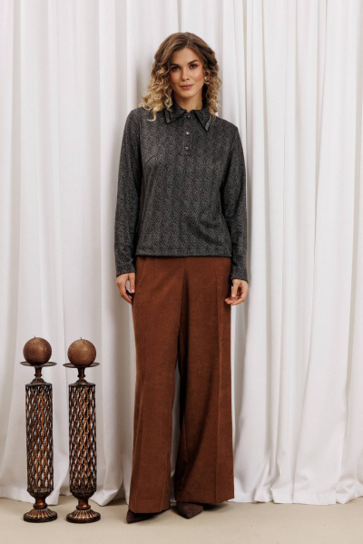 Брюки, джемпер Gizart 5436 серый тигровый замша, коричневый - фото 1