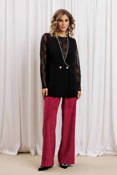Блуза, брюки Gizart 5439 черный,брусничный - фото 6