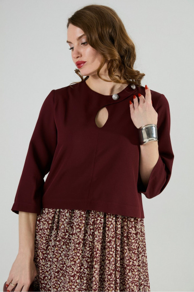 Платье NikVa 1009-1 бургунди/цветы_на винном фоне - фото 3