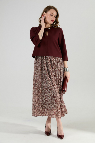 Платье NikVa 1009-1 бургунди/цветы_на винном фоне - фото 4