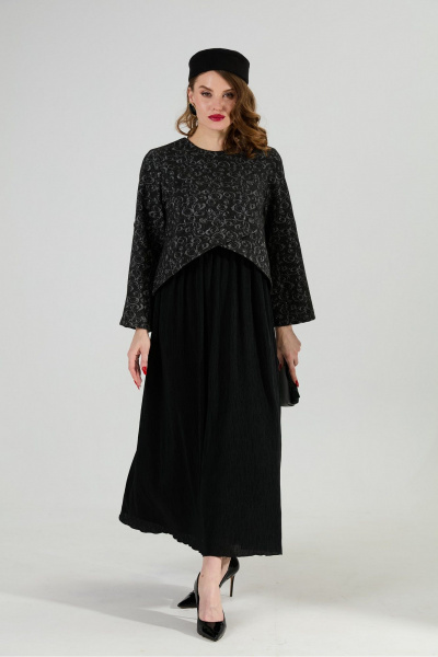 Платье NikVa 740-22 графитовая_абстракция/чёрный - фото 1