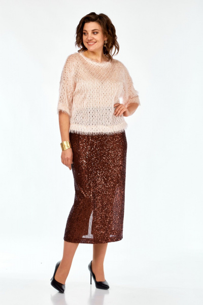 Блуза, юбка Ольга Стиль Л-413 персик-бронза - фото 2