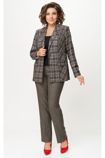 Брюки, жакет БелЭльСтиль 412-3_14_22+609-3_23_22 клетка красно-коричневая - фото 1