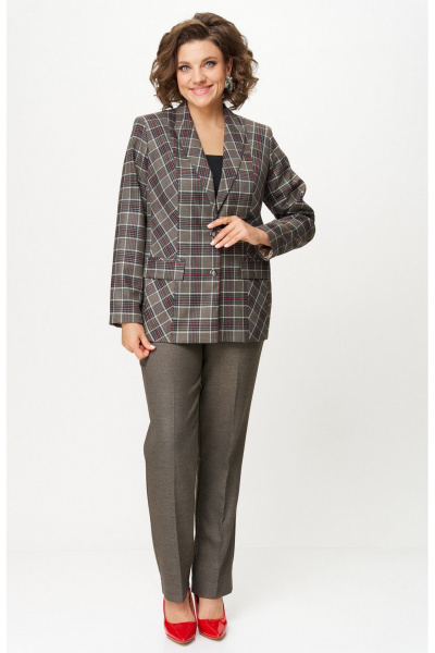 Брюки, жакет БелЭльСтиль 412-3_14_22+609-3_23_22 клетка красно-коричневая - фото 3