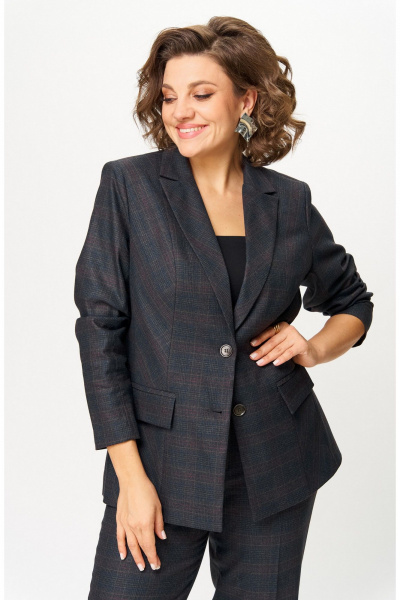 Брюки, жакет БелЭльСтиль 412-3_03_22+609-3_23_22 серо-коричневая клетка - фото 9