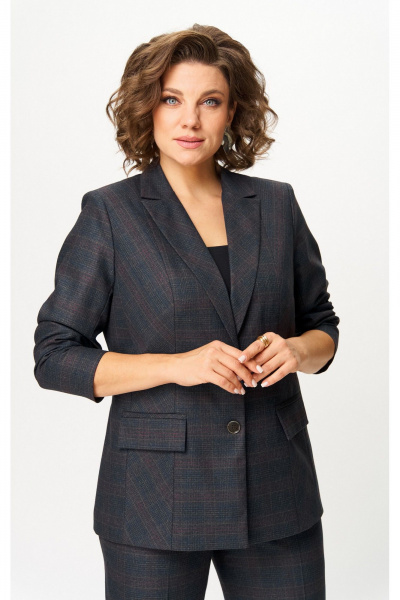 Брюки, жакет БелЭльСтиль 412-3_03_22+609-3_23_22 серо-коричневая клетка - фото 8