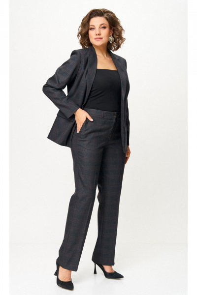 Брюки, жакет БелЭльСтиль 412-3_03_22+609-3_23_22 серо-коричневая клетка - фото 2