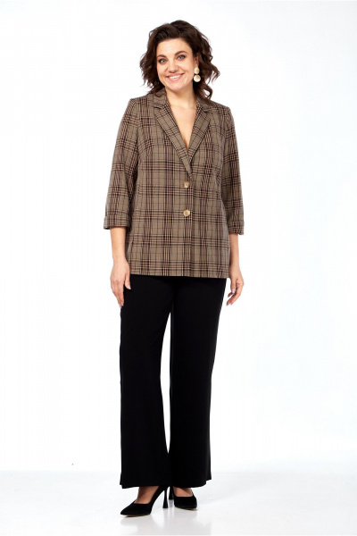 Жакет классический с рельефами и внутренними карманами LaKona 11429 шоколад_клетка - фото 2