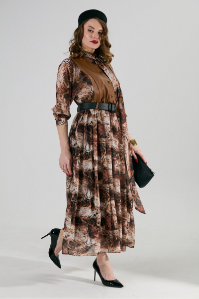 Платье NikVa 1010-1 шоколад_тигровая_абстракция - фото 5