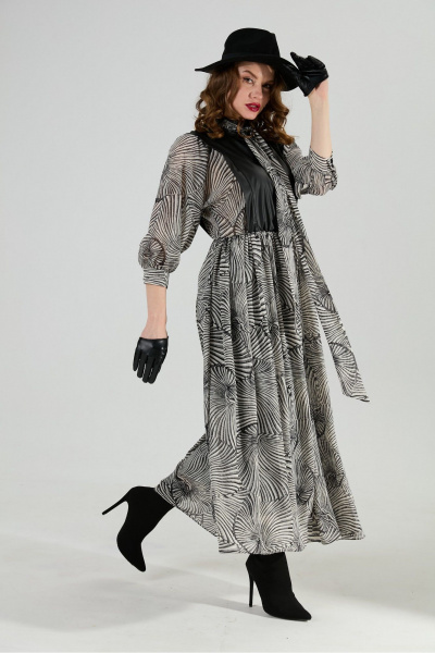 Платье NikVa 1010-1а чёрный/чёрно-белые_ракушки - фото 10