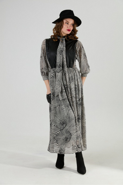 Платье NikVa 1010-1а чёрный/чёрно-белые_ракушки - фото 5