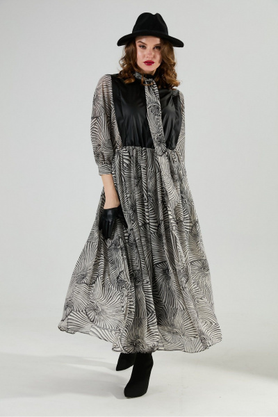 Платье NikVa 1010-1а чёрный/чёрно-белые_ракушки - фото 3