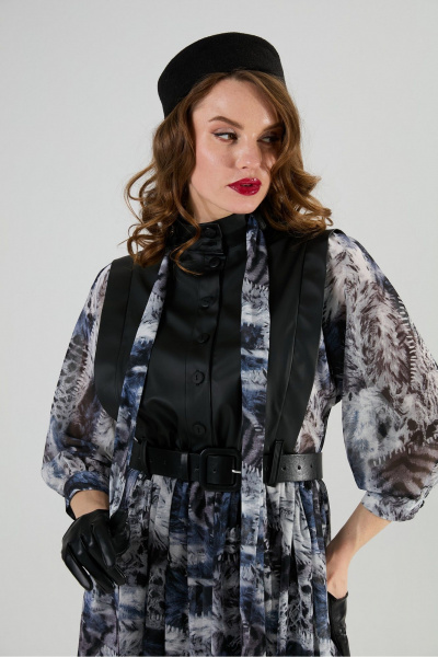 Платье NikVa 1010-2 чёрный/ серая_абстракция - фото 7